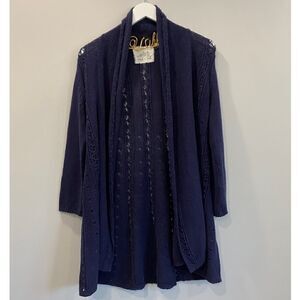 Anthropologie Angel Of The North  Shawl Collar Navy Blue Open Cardigan